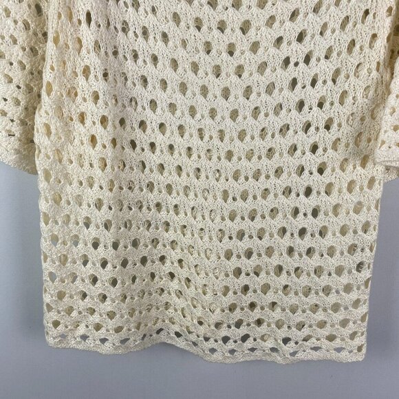 Chicos Crochet Pullover Sweater Size 2 US Large Cream Open Knit 3/4 Sleeves - Picture 3 of 11